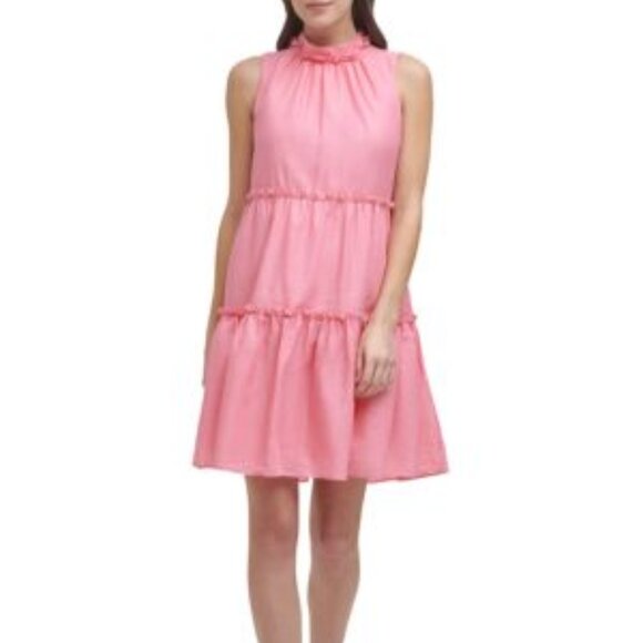 Vince Camuto Dresses & Skirts - Like New Vince Camuto Highneck Tiered Shift Dress in Pink Sz 8